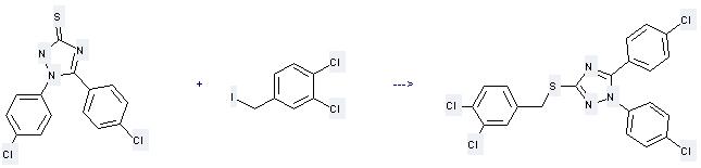 Benzene,1,2-dichloro-4-(iodomethyl)- can be used to produce 1,5-bis-(4-chloro-phenyl)-3-(3,4-dichloro-benzylsulfanyl)-1H-[1,2,4]triazole by heating